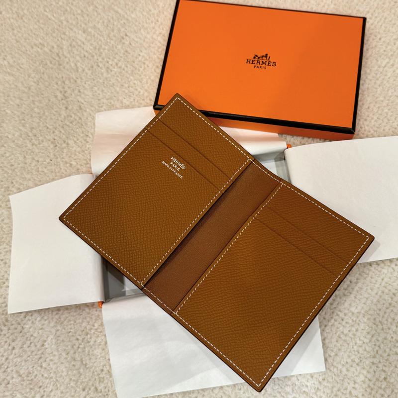 HERMES Epsom Leather Euclide MC2 Card Holder Wallet Gold Brown Unisex