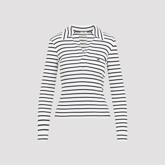 CELINE Stripe Silk Jersey Polo Shirt RX0L0809W 01OB OFF WHITE BLACK DOM