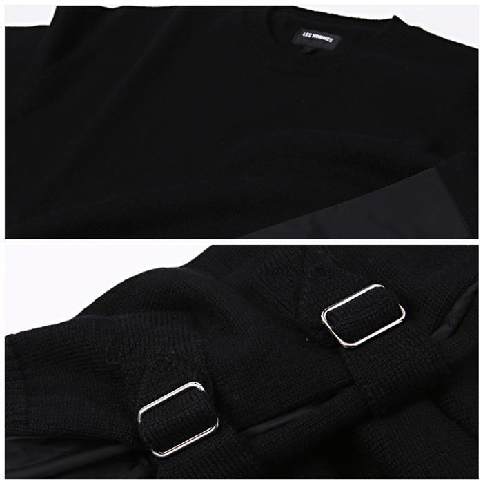 Les Hommes Side Line Cutout Crewneck Knit Sweater Black