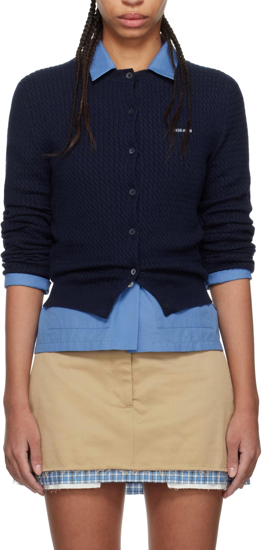 Miu Miu Cashmere Silk Navy Cardigan MMF950 16OO F0008