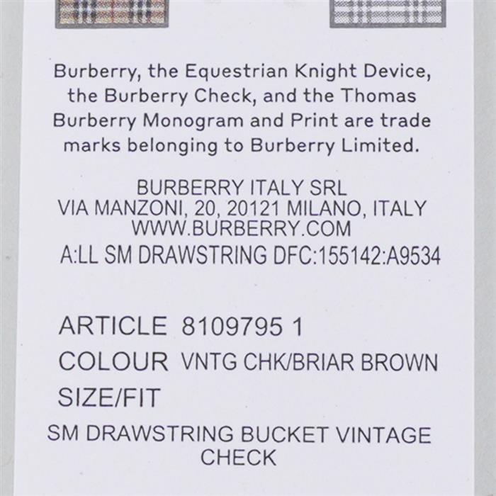BURBERRY Small Check Leather Drawstring Bucket Bag