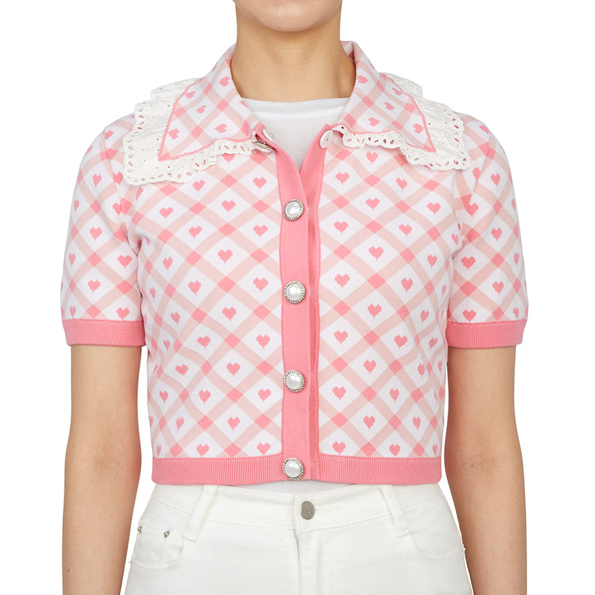 ALESSANDRA RICH Check Jacquard Collared Cardigan for Women