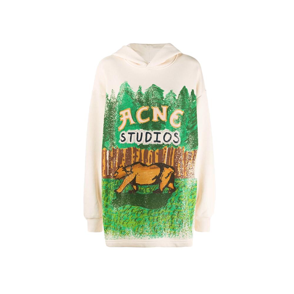 Acne Studios Green Ecru Giant Levi Print Hoodie for Women