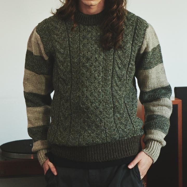 HOWLIN Unisex Green Aran Wool Crewneck Sweater EH21FWKN01