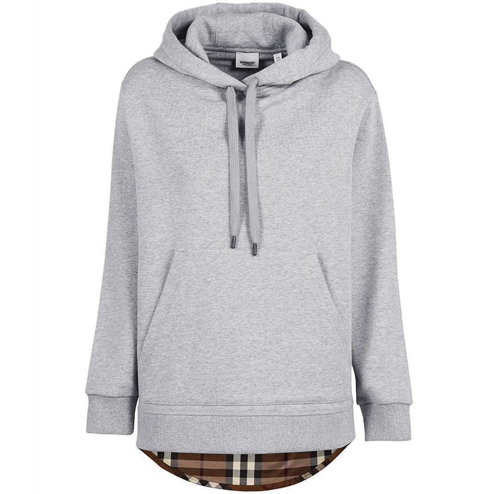 BURBERRY Women’s Asymmetric Check Hoodie Melange Gray 8048924