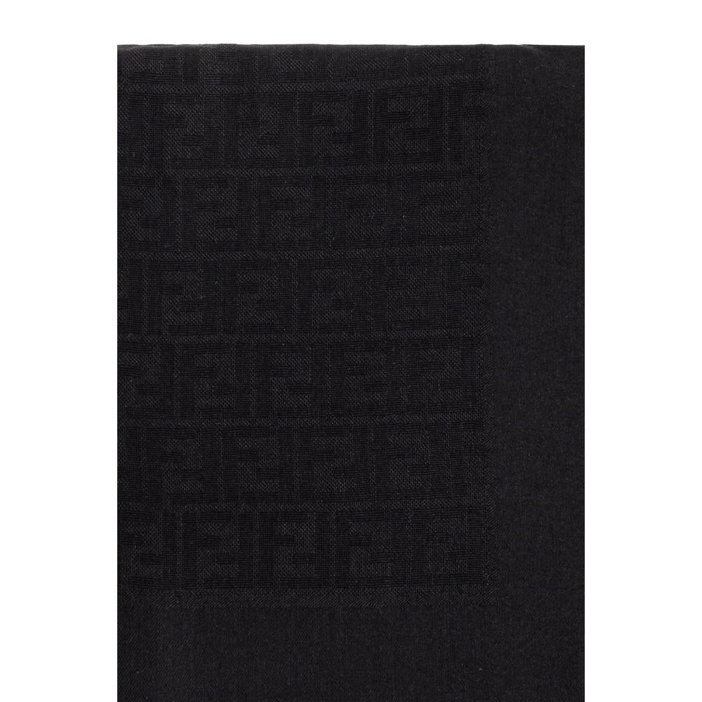 FENDI FF Monogram Wool Cashmere Shawl Scarf Gray