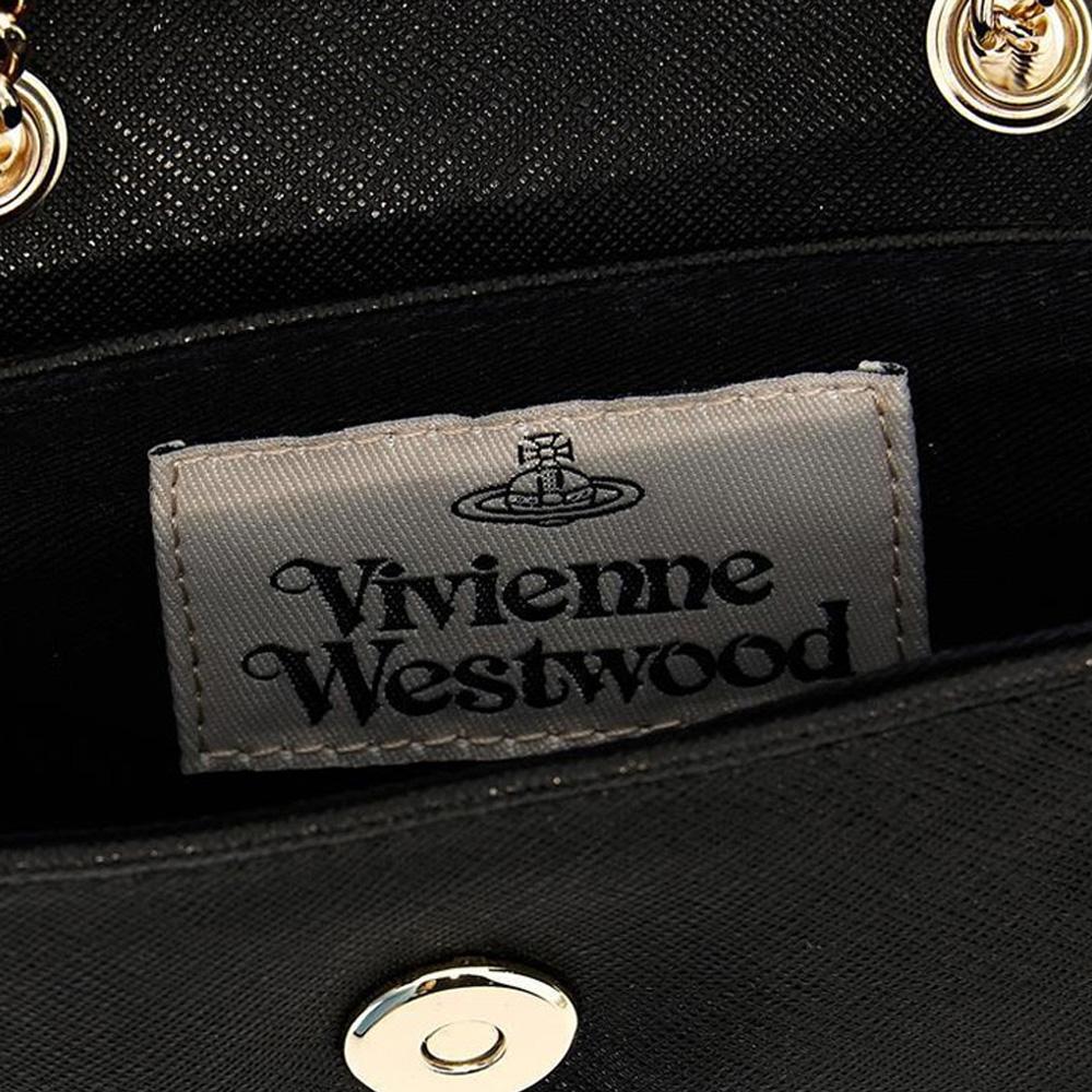 Vivienne Westwood Black Small Pearls Chain Shoulder Bag Gold Logo