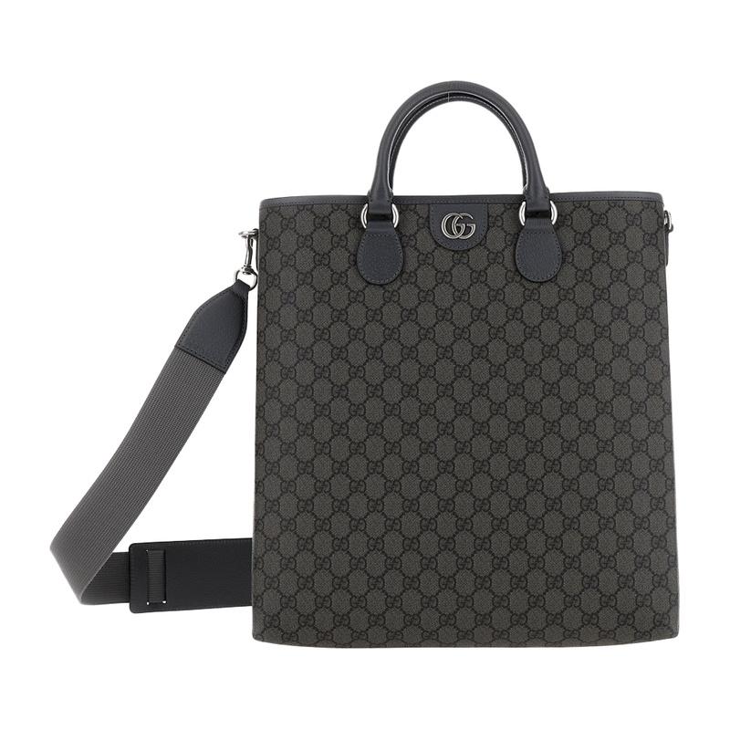 GUCCI Ophidia GG Medium Tote Bag Black Gray Canvas Leather Trim