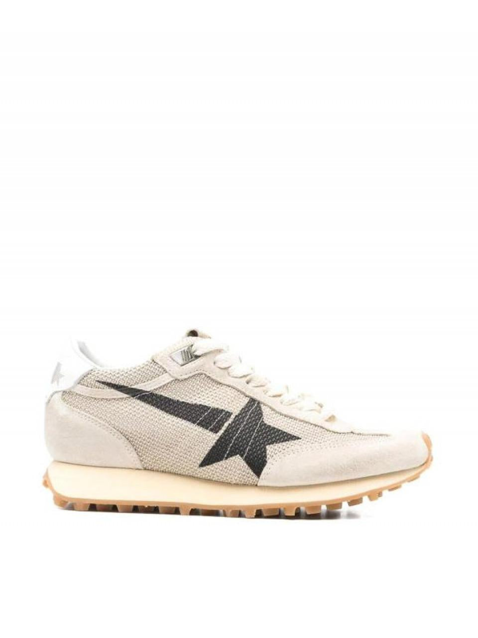 GOLDEN GOOSE Beige Mesh Suede Upper Black Star Marathon Sneakers