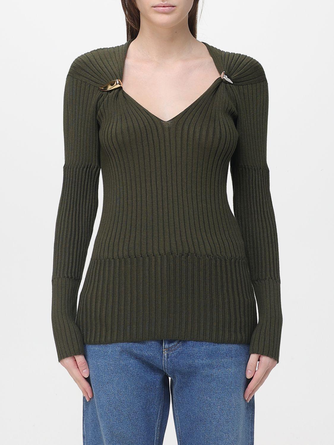Bottega Veneta Green Wool V-Neck Knit Sweater