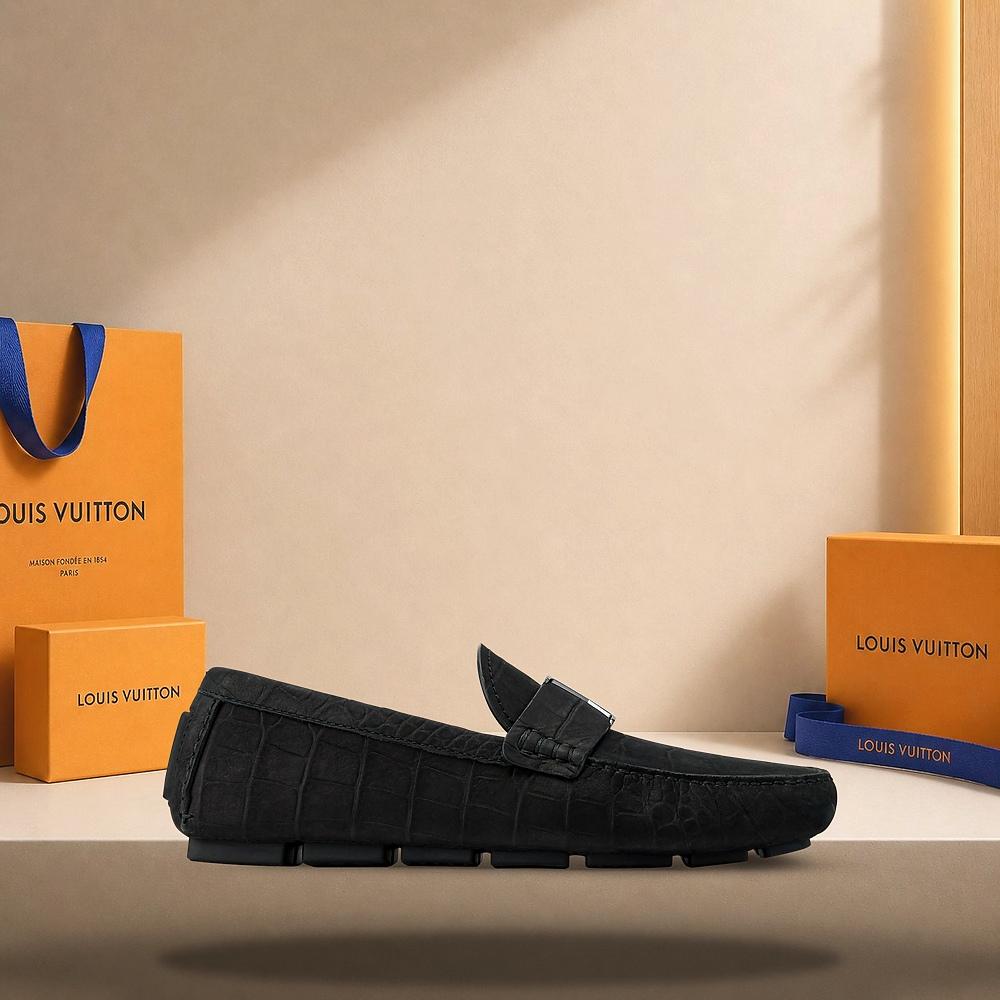 Louis Vuitton Monza Moccasin Loafers Black Men's Shoes