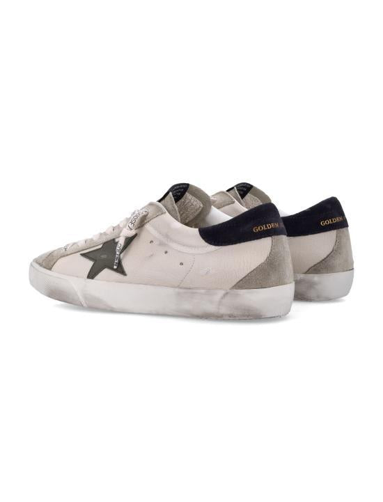 GOLDEN GOOSE cream grey olive green leather low-top sneakers for men
