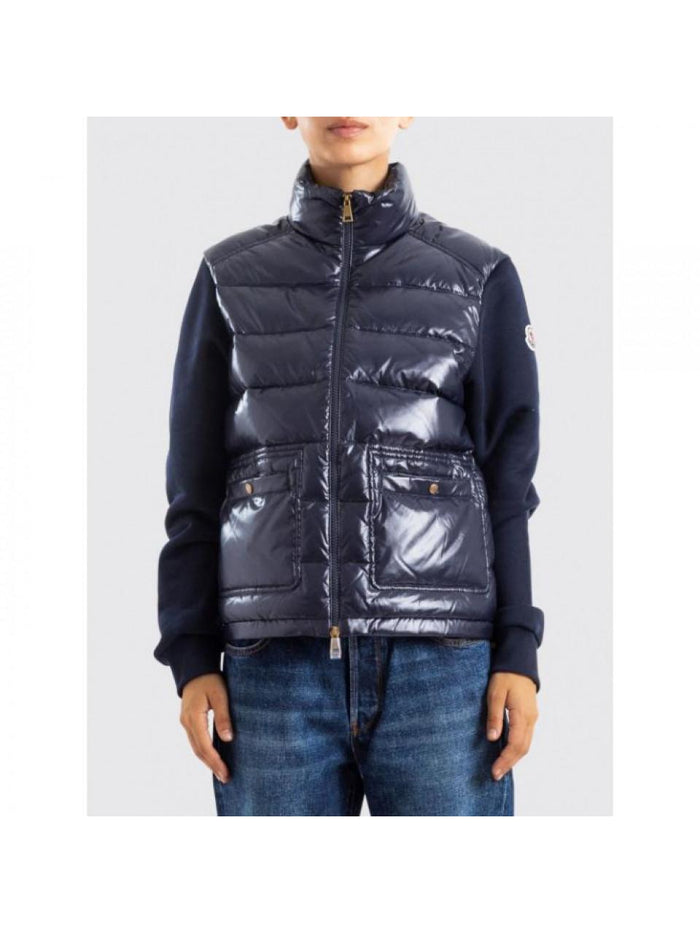 Moncler Cotton Zip Sweatshirt with Nylon Detail Jacket Navy
