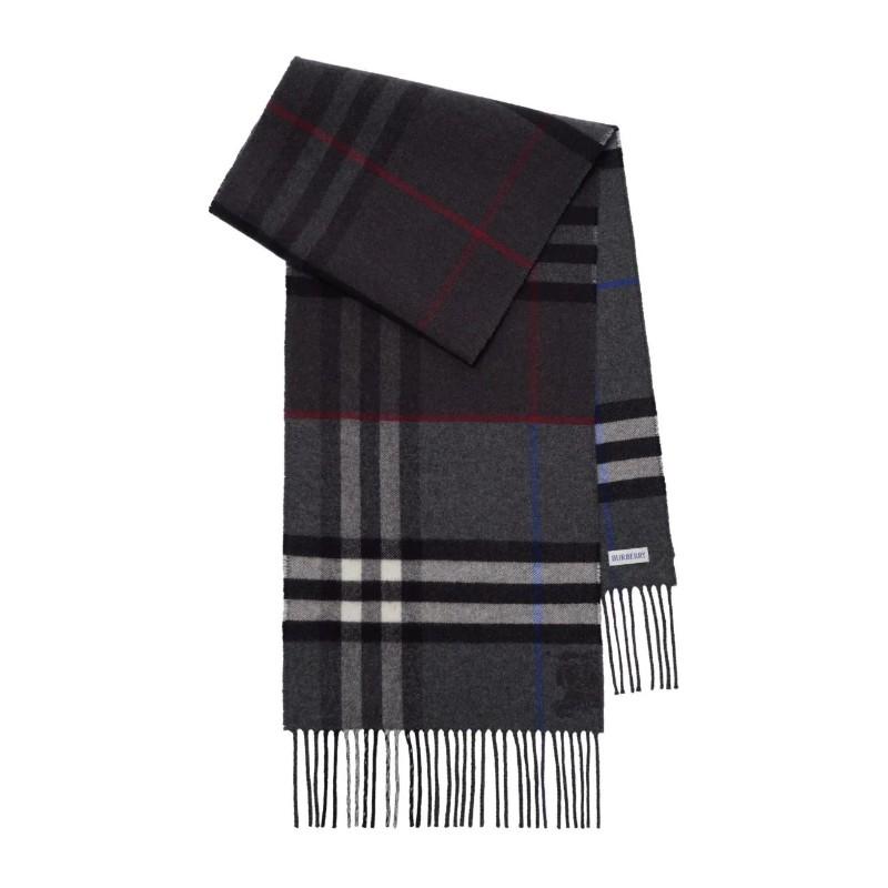 BURBERRY Contrast Check Cashmere Scarf Charcoal Gray 8117706