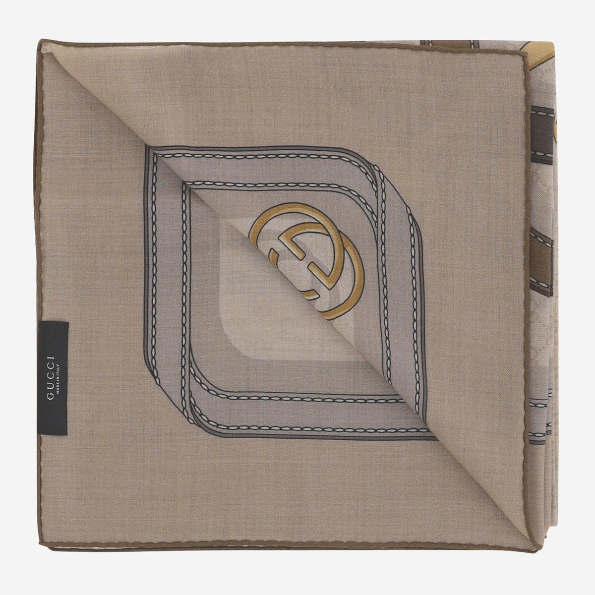 GUCCI Wool Silk Logo Print Scarf Gray