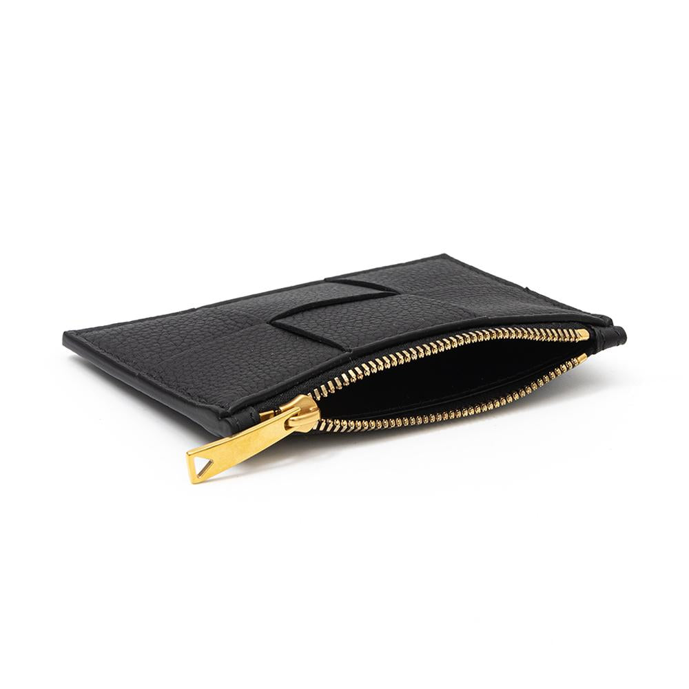 Bottega Veneta Intrecciato Zipper Black Leather Card Holder