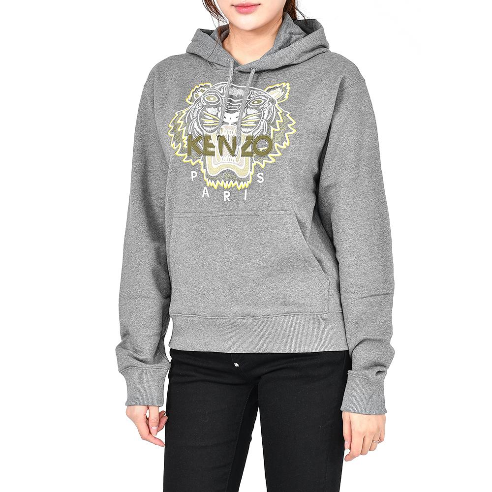KENZO Tiger Logo Embroidered Hoodie Gray Unisex
