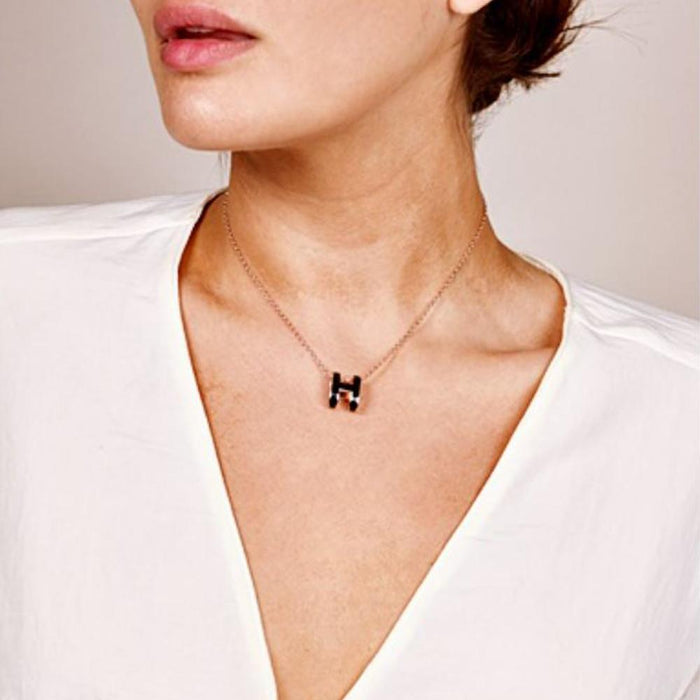 HERMES Pop H Large Necklace Rose Gold Hardware Black Unisex