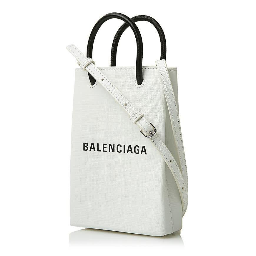 BALENCIAGA Logo Phone Holder Crossbody Bag Black Leather