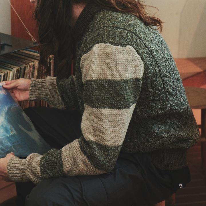 HOWLIN Unisex Green Aran Wool Crewneck Sweater EH21FWKN01