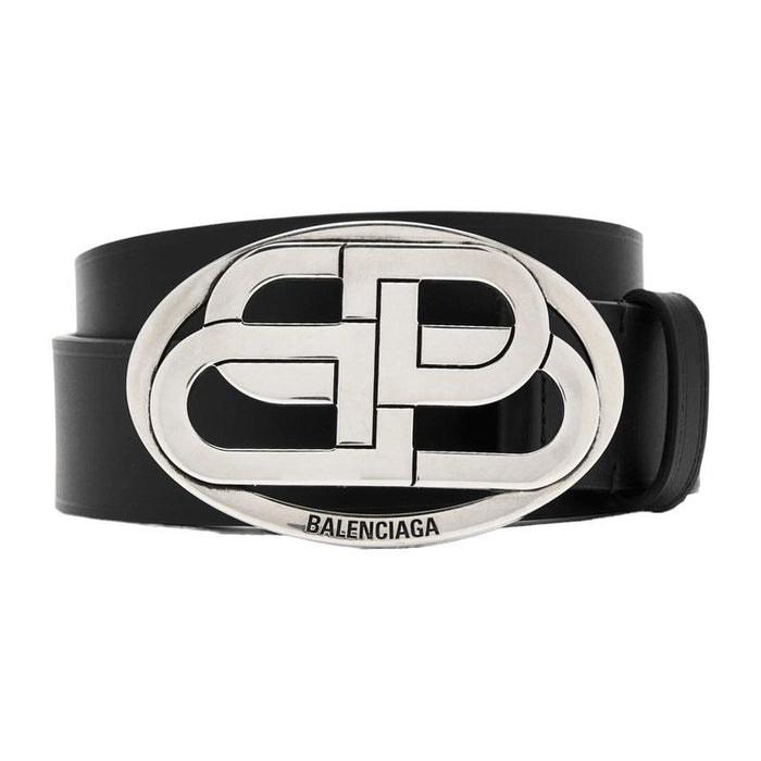 BALENCIAGA Oval BB Logo Leather Belt Black Men