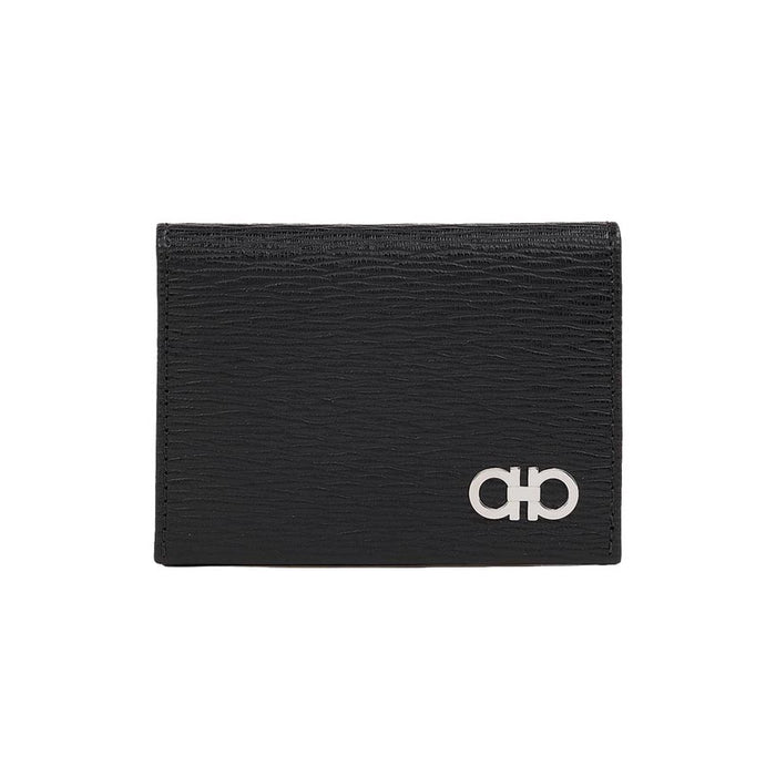 Ferragamo Gancini Leather Card Holder Black Blue Men’s