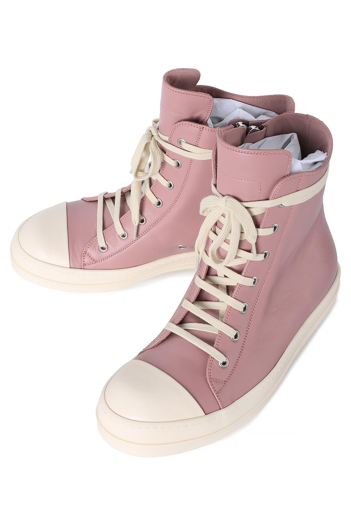 Rick Owens Dusty Pink Milk Leather High-Top Sneakers