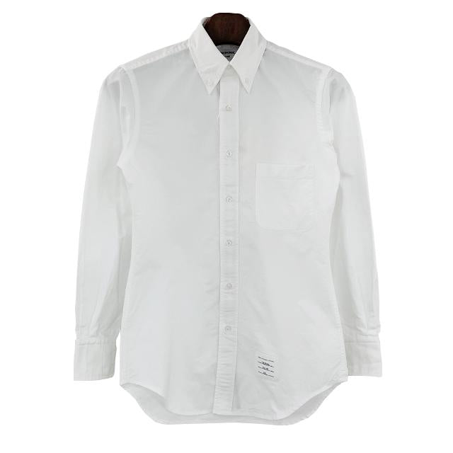 THOM BROWNE White Grosgrain Tricolor Placket Long Sleeve Shirt