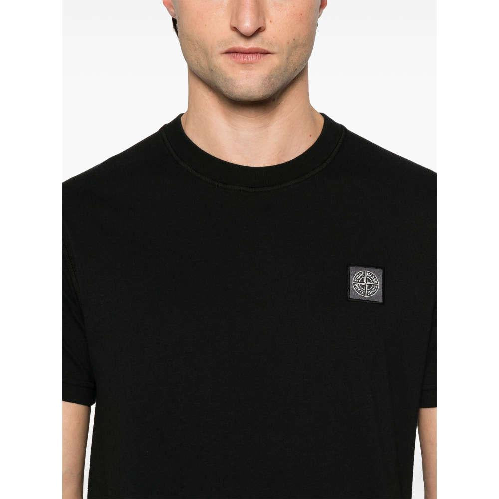 STONE ISLAND Black Cotton Short Sleeve Logo Patch T-Shirt S152100237 S0057 V0029