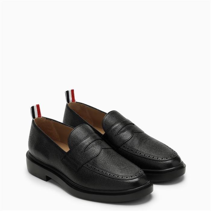 THOM BROWNE Black Leather Penny Loafers MFD054G