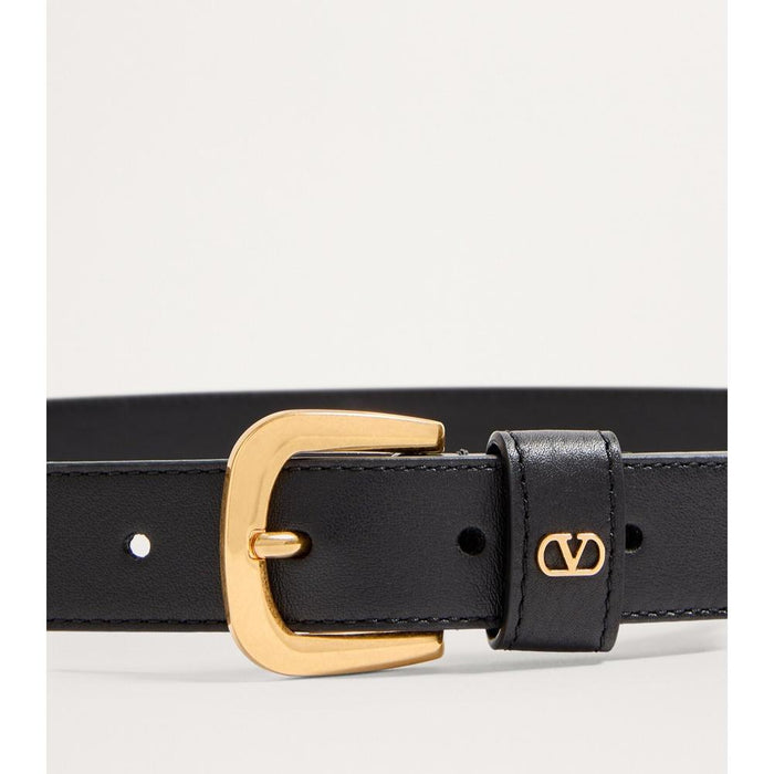 VALENTINO Mini Logo Leather Belt Black Men's