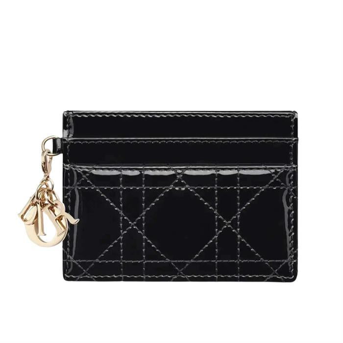 DIOR Lady Freesia Leather Card Holder Wallet Black