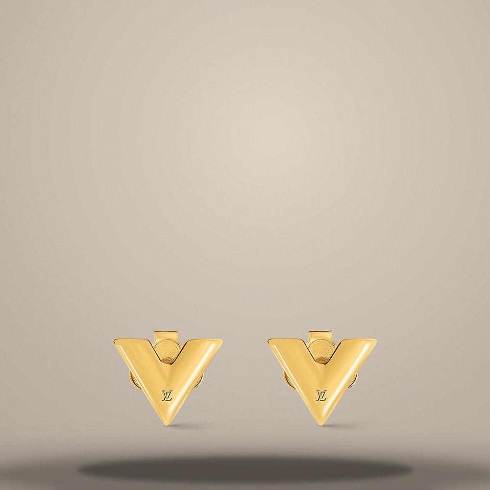 Louis Vuitton Essential V Stud Earrings Gold-Tone 1 x 1 cm
