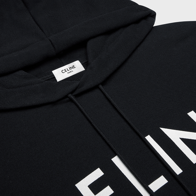 CELINE Cotton Fleece Loose Fit Hoodie Black White