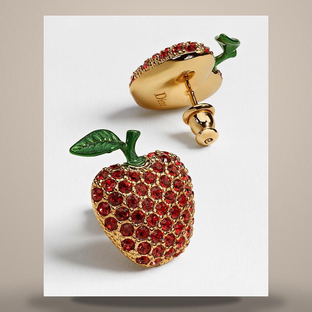 DIOR Dioriviera Sparkling Fruit Earrings Gold-Tone Metal Red Cry E4800WOMCY D20R