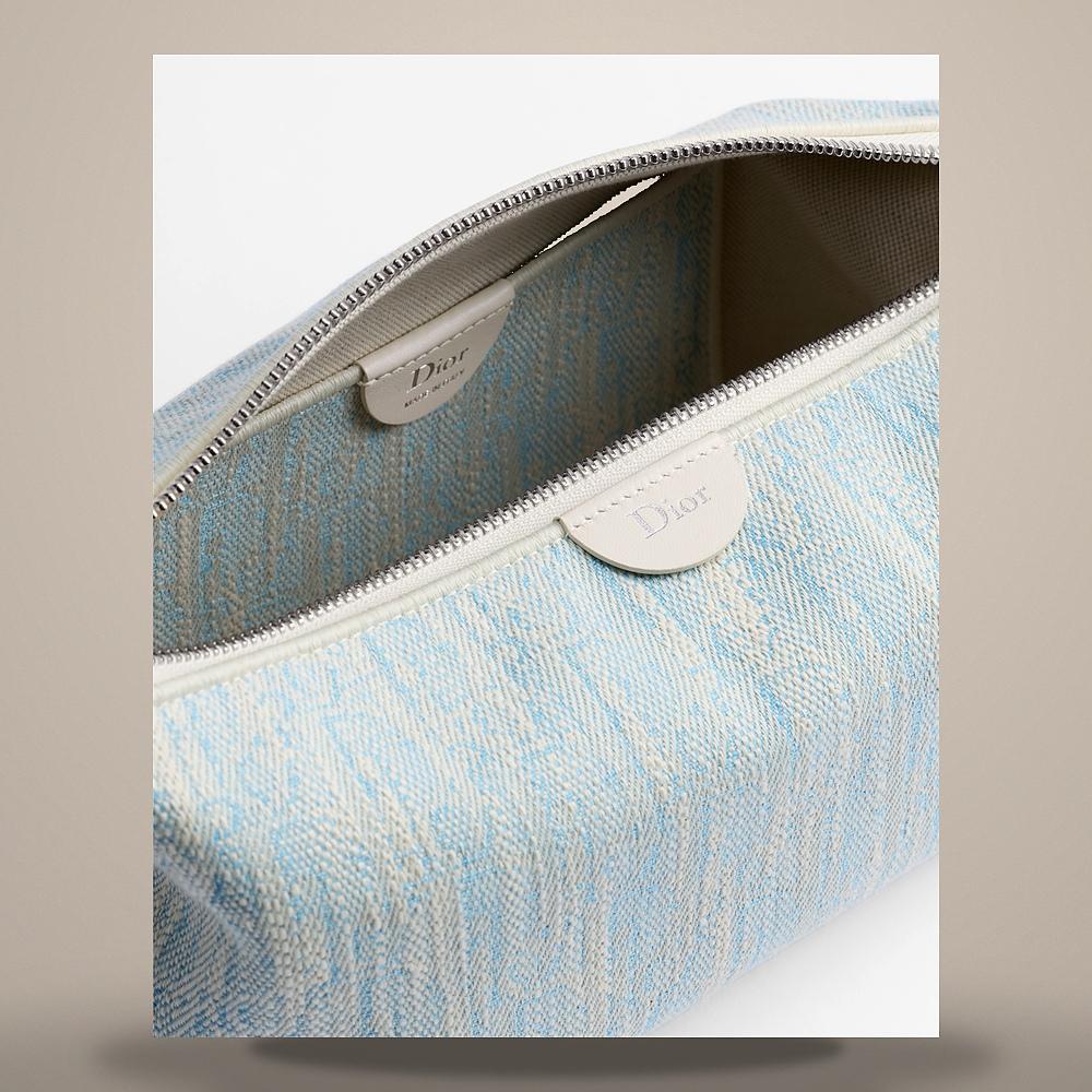DIOR Nomad Pouch Celeste Blue Beige Oblique Washed Jacquard Cross S2424PGHF M43I