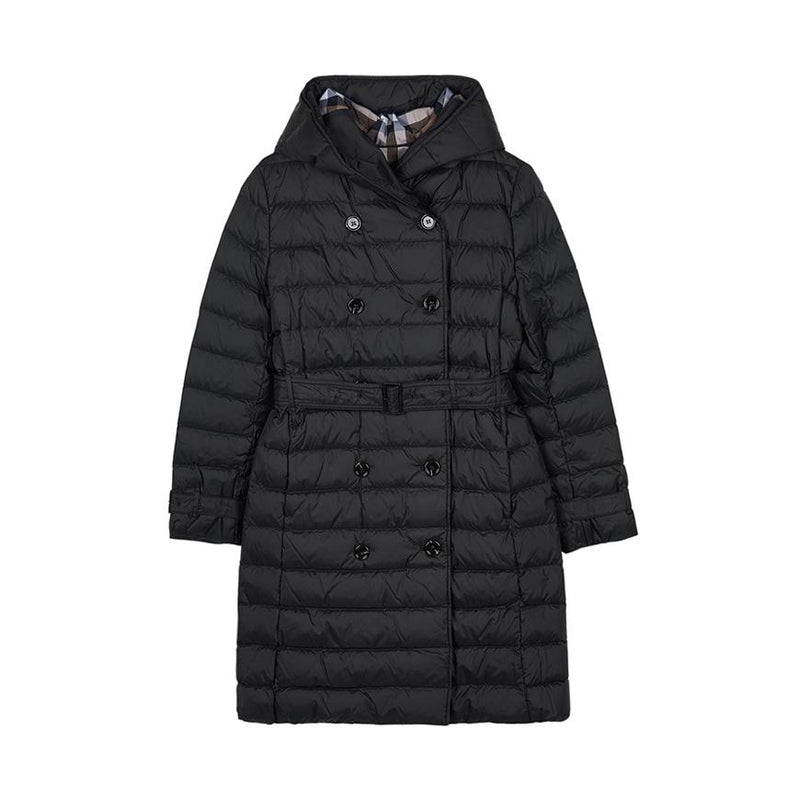 BURBERRY Witley Belted Hooded Short Down Puffer Jacket Black