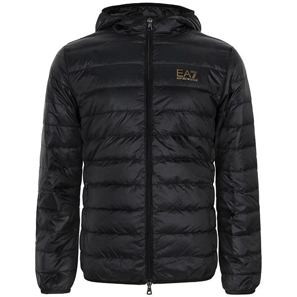 EA7 Black Packable Hooded Duck Down Jacket for Men 8NPB24 PNGPZ 0208