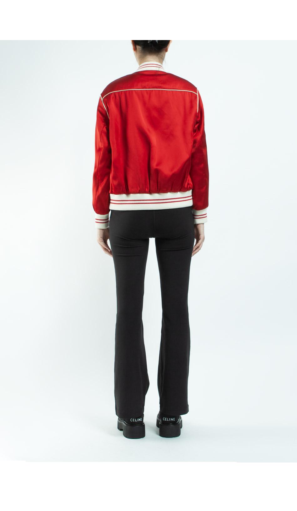 CELINE Embroidered Logo Satin Teddy Bomber Jacket