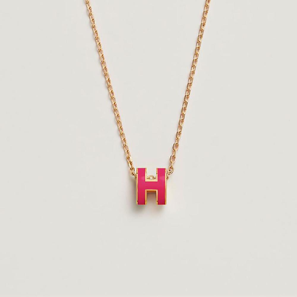 HERMES Mini Pop H Necklace Rose Gold Rose Extreme Pendant