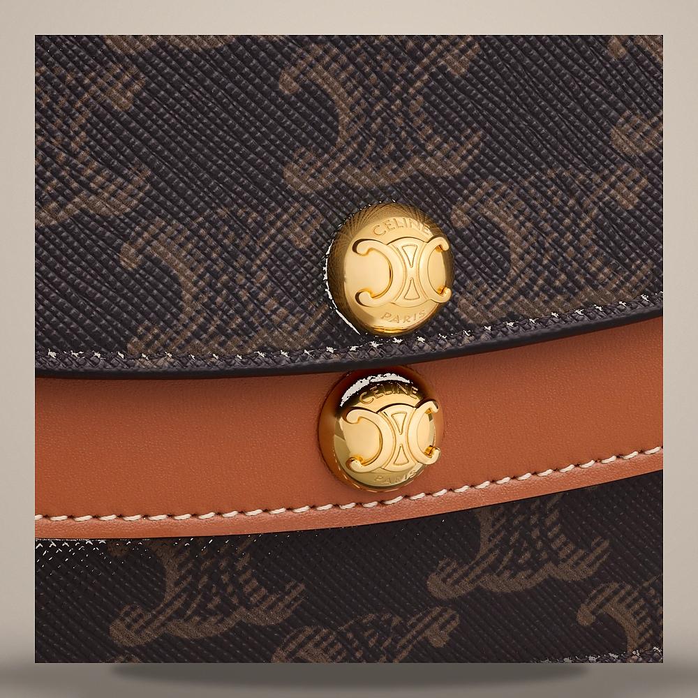 CELINE Duo Strap Wallet Triomphe Canvas Calfskin Tan Card Holder 10P672GVL 04LU