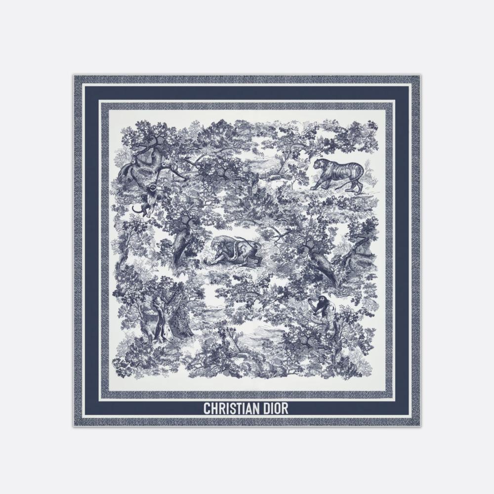 DIOR Toile de Jouy 90 Square Silk Scarf Navy Gray Pink 15JOU090I602