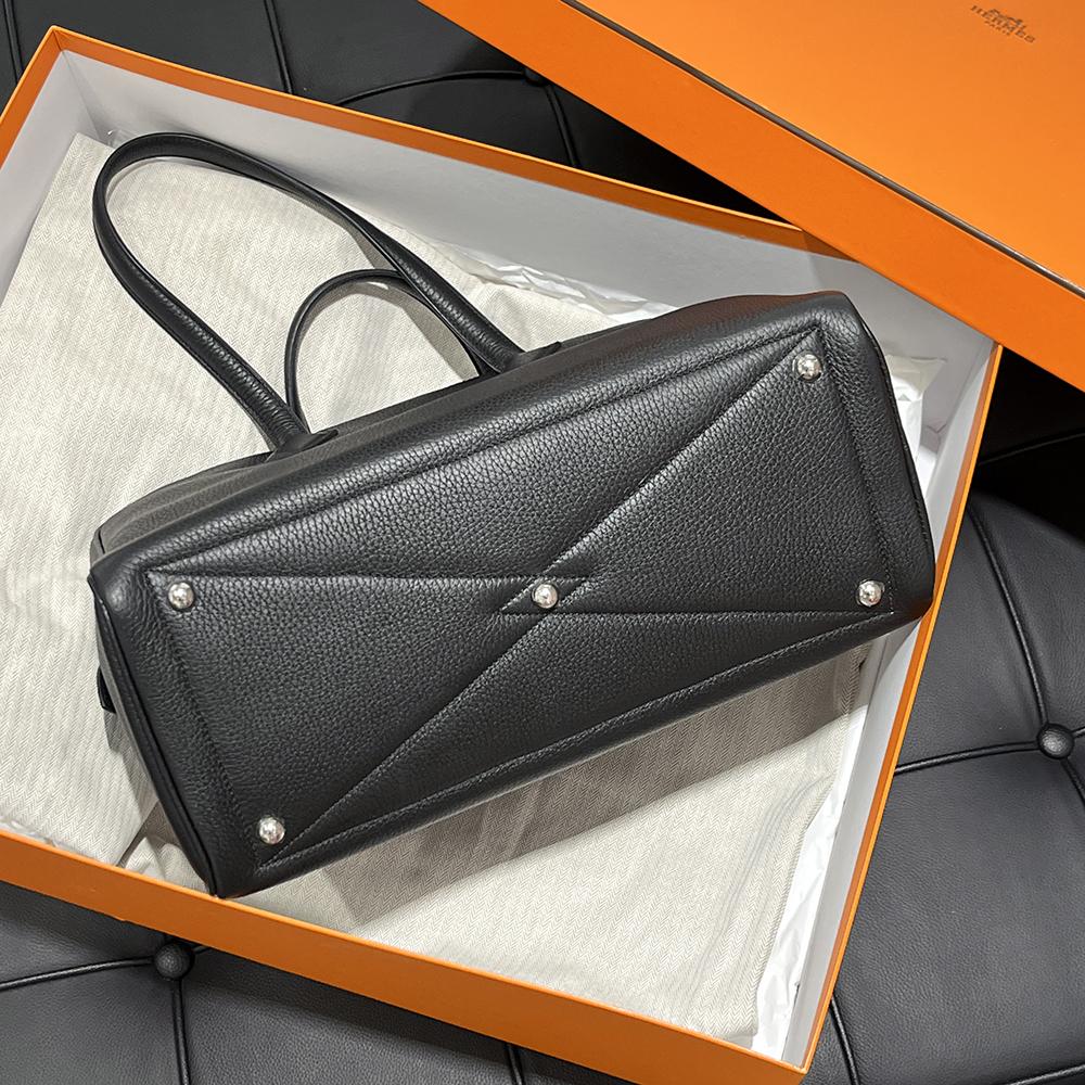 HERMES Victoria II Travel 35 Tote Bag Black Palladium Hardware
