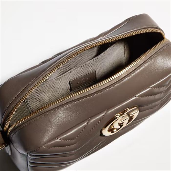 GUCCI GG Marmont Small Camera Bag Crossbody Brown Leather