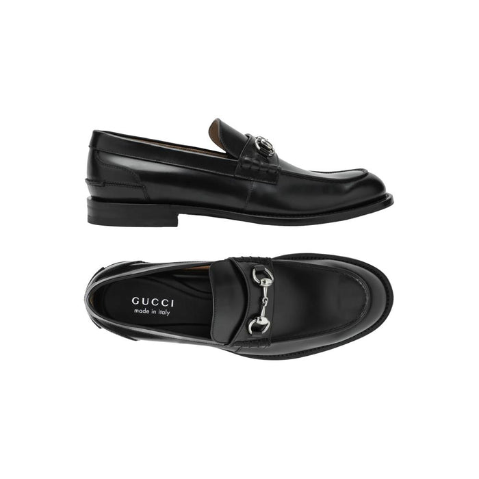 GUCCI Horsebit Signature Black Leather Loafers