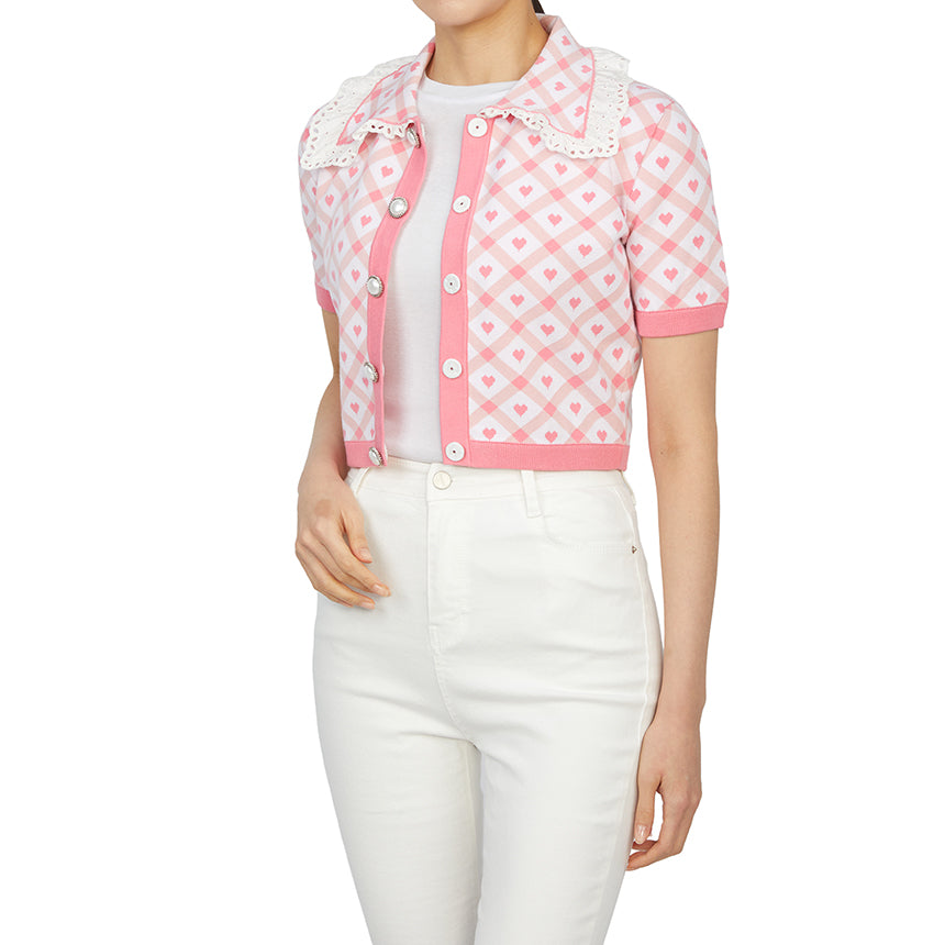 ALESSANDRA RICH Check Jacquard Collared Cardigan for Women