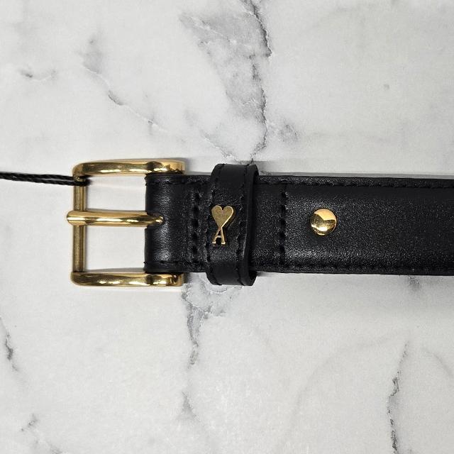 AMI Heart Logo Cowhide Leather Paris Belt Black Unisex