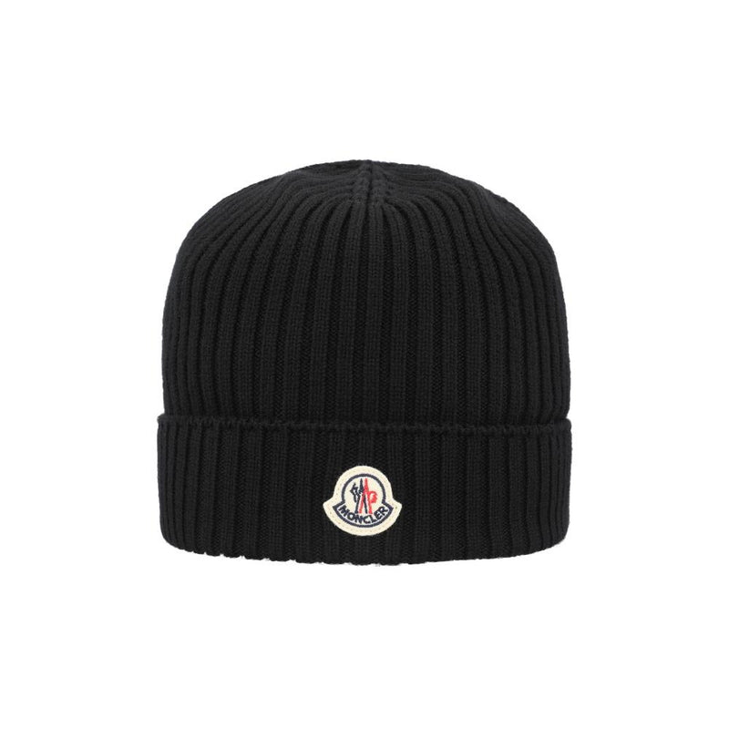 Moncler Black Knit Beanie Hat for Kids