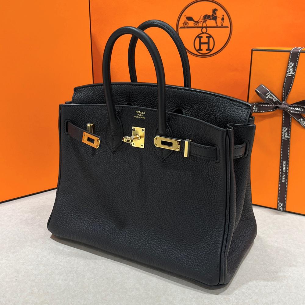 HERMES Birkin Togo Leather Tote Bag Black Gold Hardware 25
