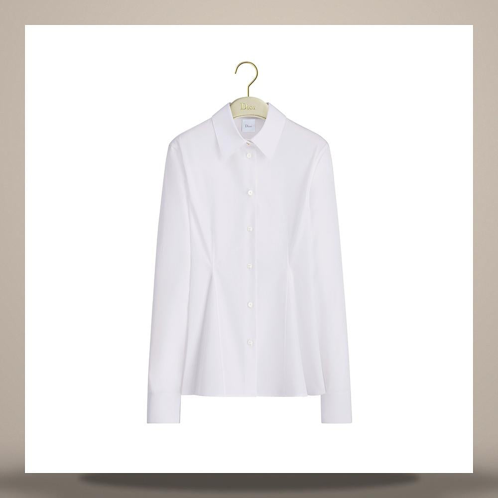 DIOR White Cotton Poplin Peplum Blouse 651B63A3076 X0100